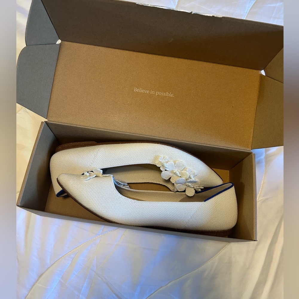 Rothy’s Petal Point II White Flats